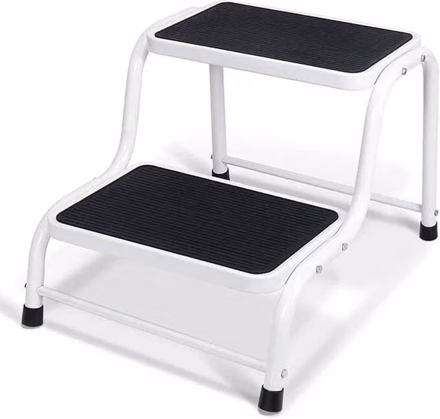 PAWNORA White Steel Double Step Stool with Non-Slip Rubber Feet – 1