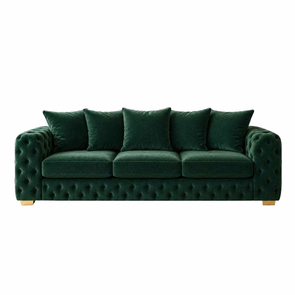 Stratus Interiors Ashley Luxe Chesterfield Scatter Back L-Shape Sofa in Dark Green Velvet – 2