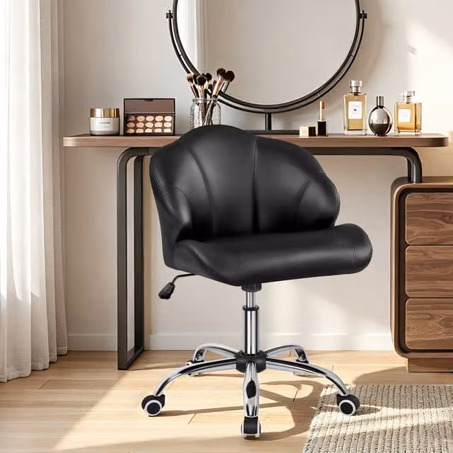 Yaheetech Modern Black Faux Leather Swivel Vanity Chair