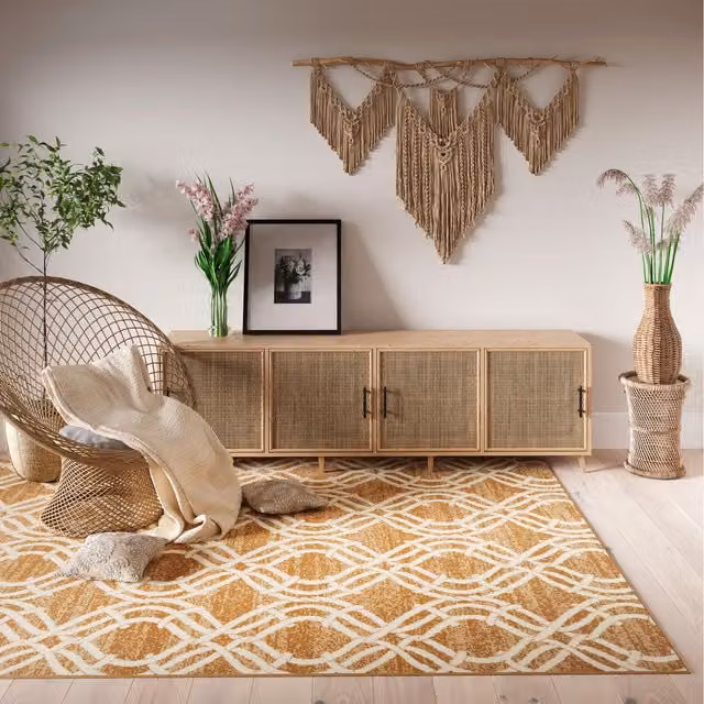 The Rug House Modern Geometric Trellis Living Room Rug, Beige, W: 230 cm, D: 160 cm
