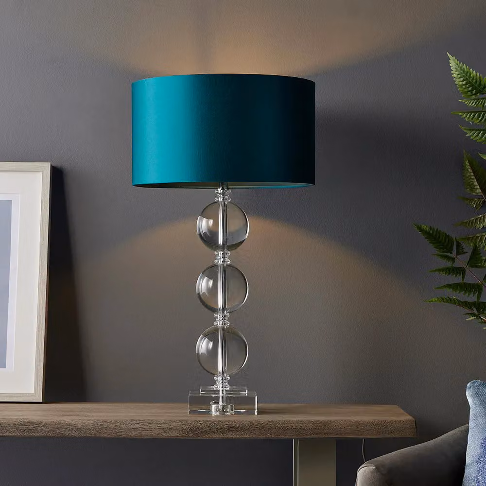 Loops Crystal Glass Three Sphere Table Lamp with Chrome Plated Metalwork in Transparent and Chrome