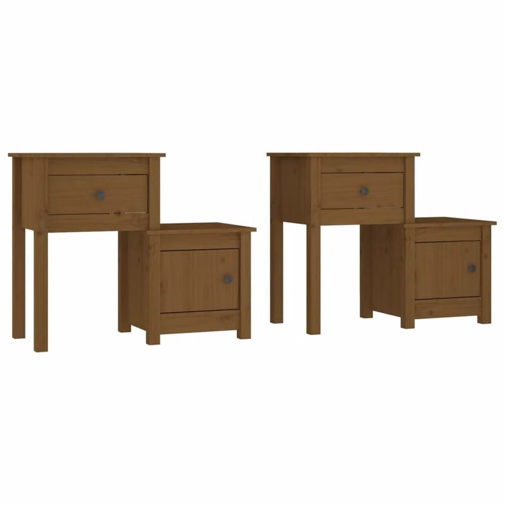 Berkfield Home Beautiful Bedside Cabinet Set of 2, Honey Brown Solid Pine, W/D/H: 79.5 x 38 x 65.5 cm – 3