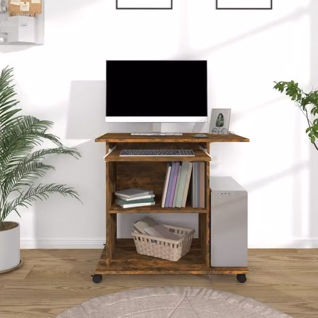 Berkfield Home Modern Computer Desk in Smoked Oak Brown, W/D/H: 80 x 50 x 75 cm – 1
