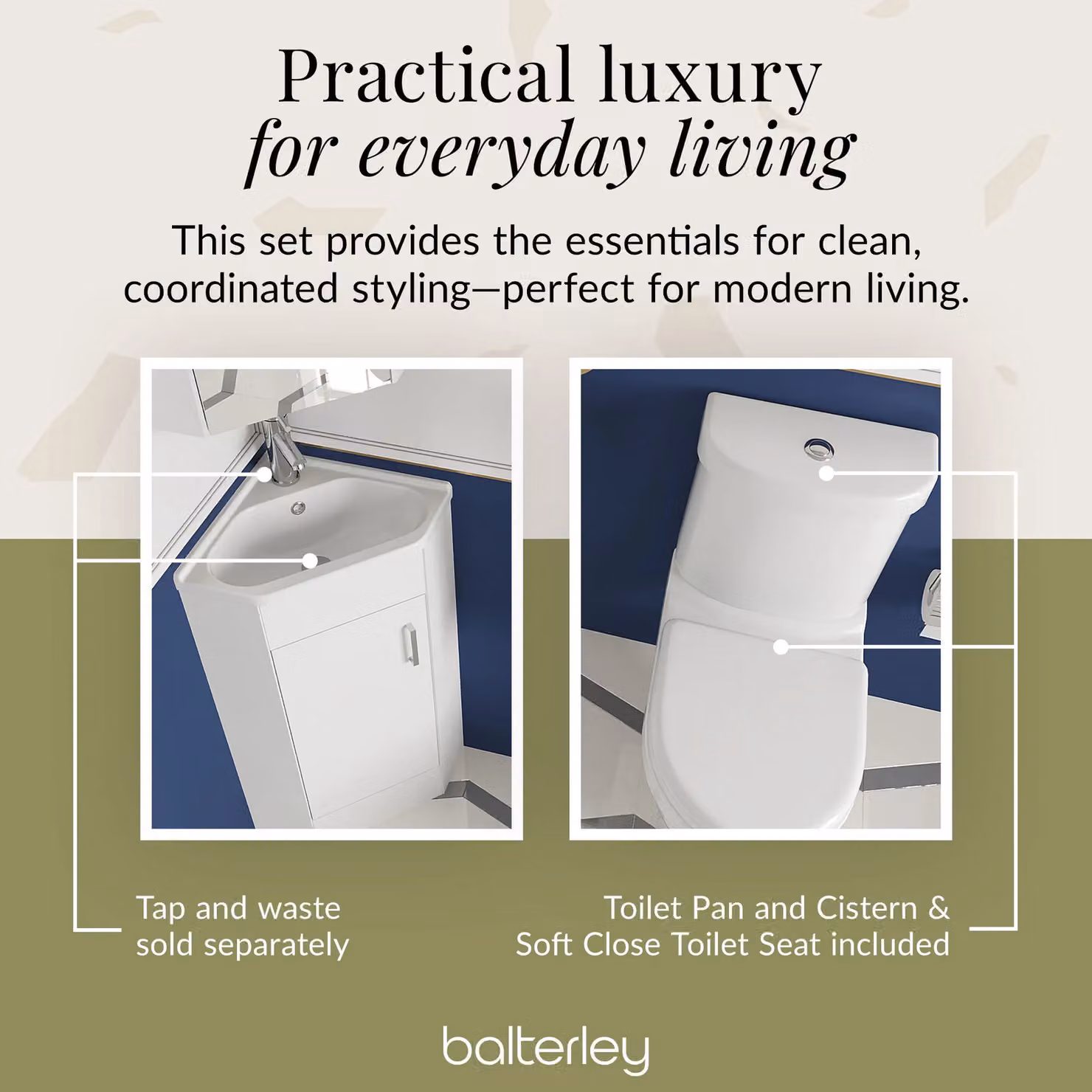 Balterley White Glossy Corner Bathroom Vanity Unit and Toilet Set – 4