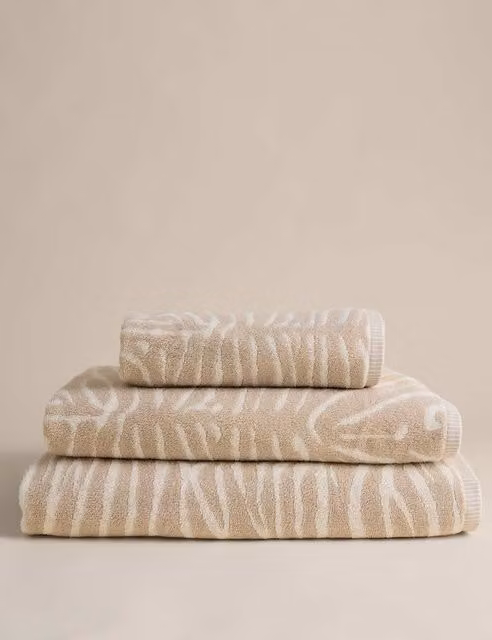 M&S Fluffy Cotton Terry Striped Towel in Beige