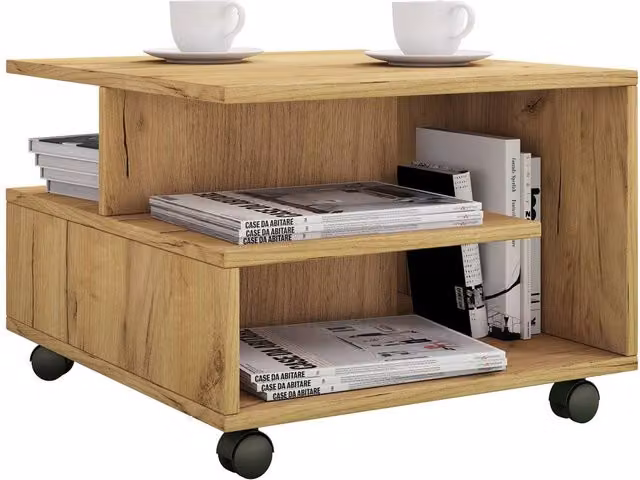 VCM Sofatically Stango S Coffee Table in Light Oak with Castors, W/D/H: 50 x 50 x 40 cm
