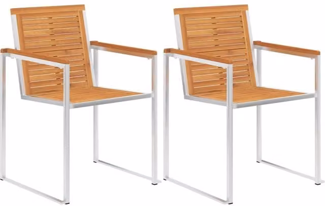 Berkfield Home Stackable Garden Chairs Set of 2 in Brown Acacia Wood and Stainless Steel – 1