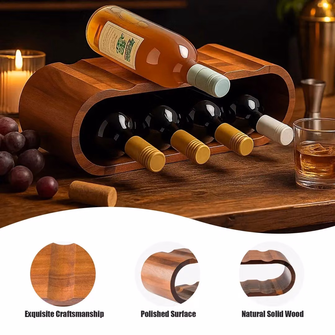 Hinsinc Free Standing Wood Wine Rack, 8 Bottle Holder, Brown – 4