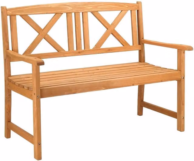 KORVIXA 2-Seater Wooden Bench with Backrest in Brown, W/D/H: 100 x 100 x 90.17 cm
