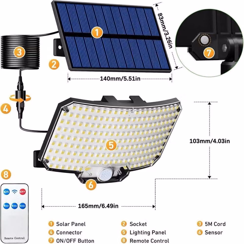 VOGREX 234 LED Solar Motion Sensor Outdoor Wall Light in Black – 2