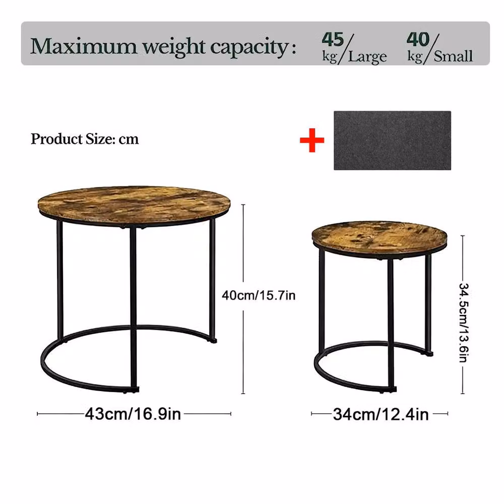 FORGEVIO Set of 2 Round Nesting Coffee Tables in Brown Wood – 2