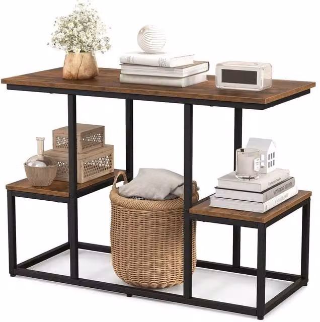VOGREX Industrial Rustic TV Console Table in Brown and Black with Wood and Metal Construction, Fits up to 50 Inch TVs