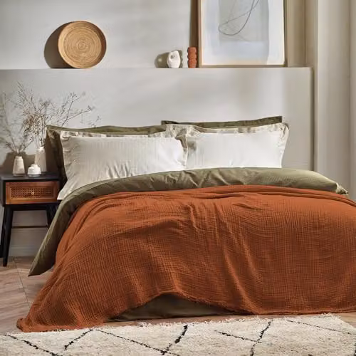 Riva Home Woven Cotton Muslin Throw with Fringes in Brown and Orange, W/D/H: 240 x 260 cm – 4
