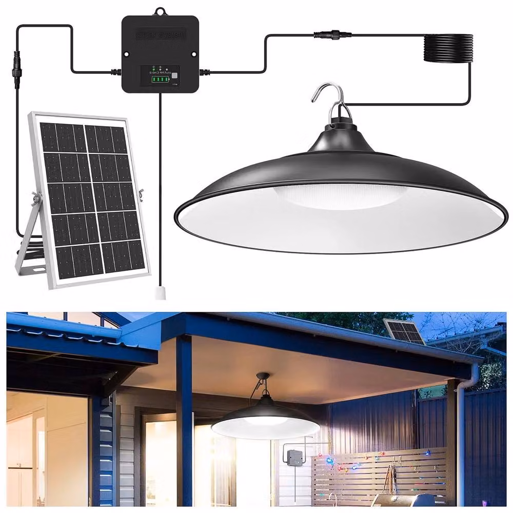 VOGREX LED Solar Pendant Light in Black with Dusk to Dawn Sensor for Outdoor and Indoor Use – 4