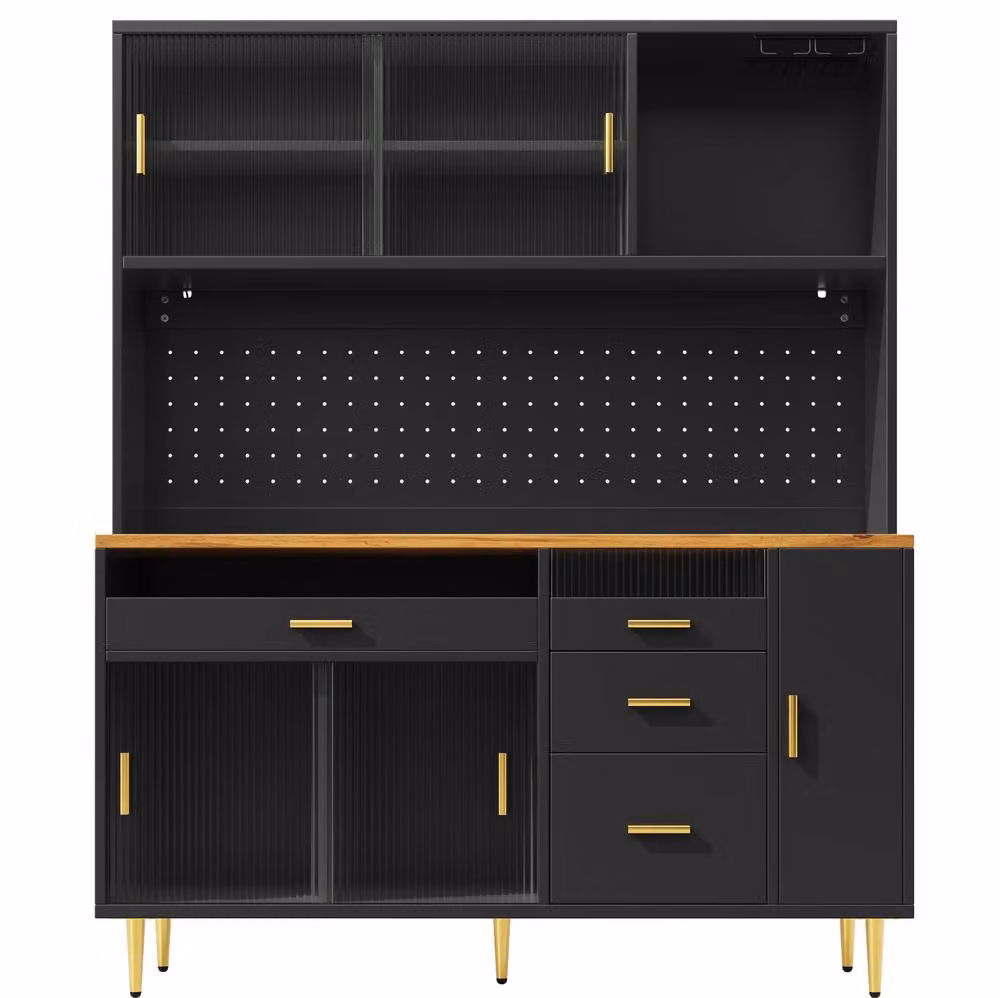 STILVORA Modern Tall Cabinet in Black with Integrated LED Lighting and Sliding Glass Doors – 4