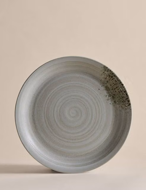 M&S Textured Spin Stoneware Dinner Plate in Beige and Grey