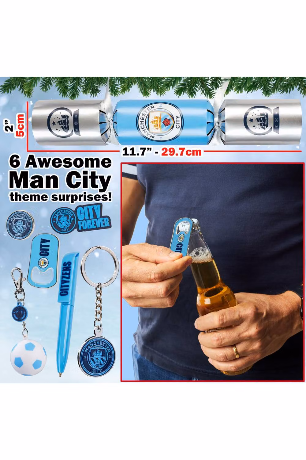 Get Trend Manchester City F.C. Luxury Christmas Crackers, Pack of 6, Blue and Multicolour – 7