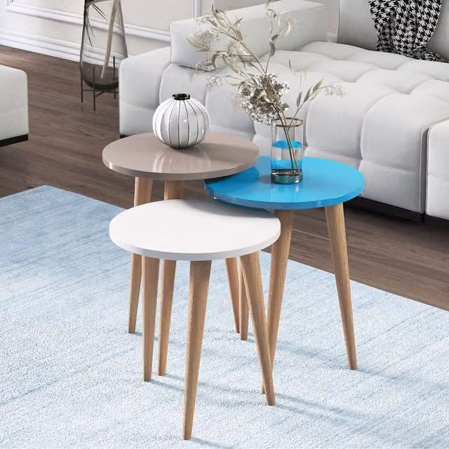 Decorotika Torino 3-Piece Glossy Mid-Century Modern Round Coffee Table Set in Orange