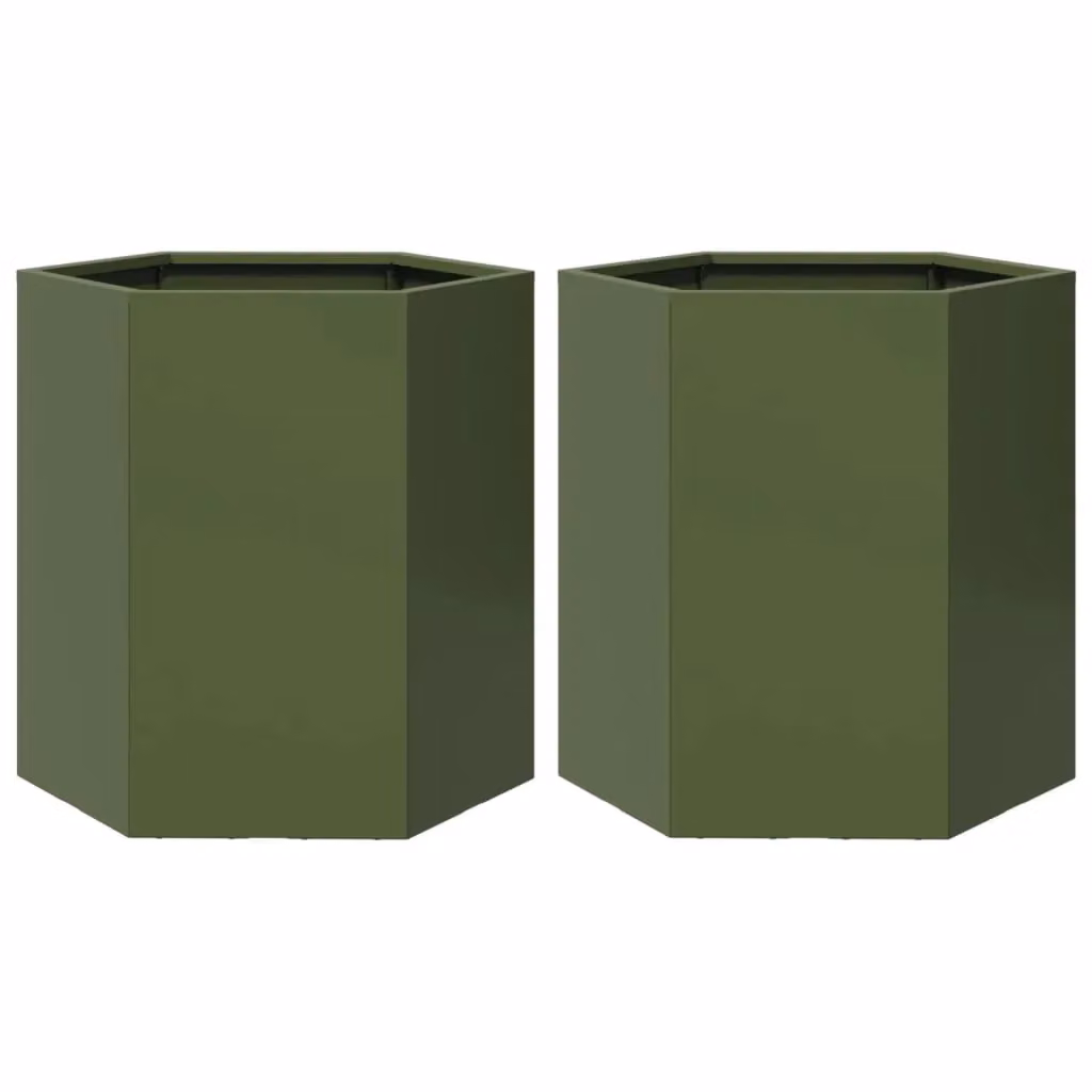 Berkfield Home Garden Hexagon Steel Planter Set, 2 Pieces, Green, W: 46 cm, D: 40 cm, H: 45 cm – 2