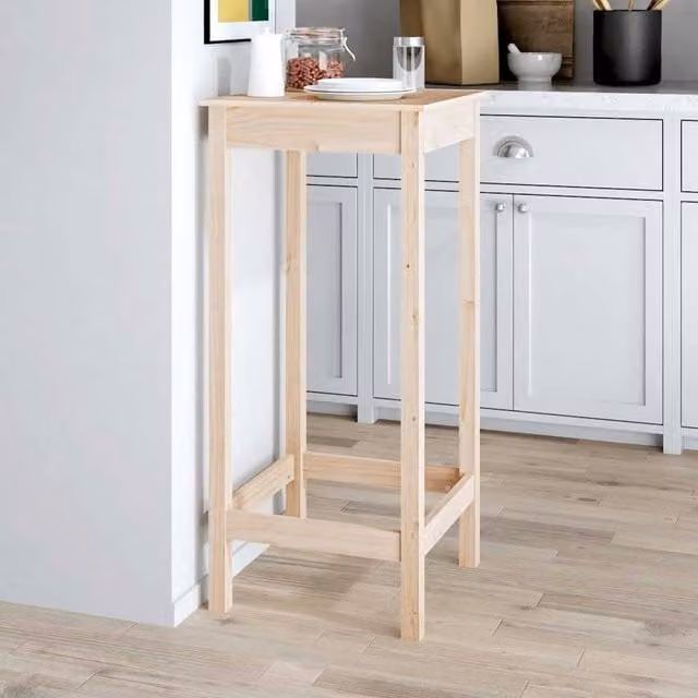 Berkfield Home Beautiful Bar Table in Light Tan Solid Pine, W/D/H: 50 x 50 x 110 cm