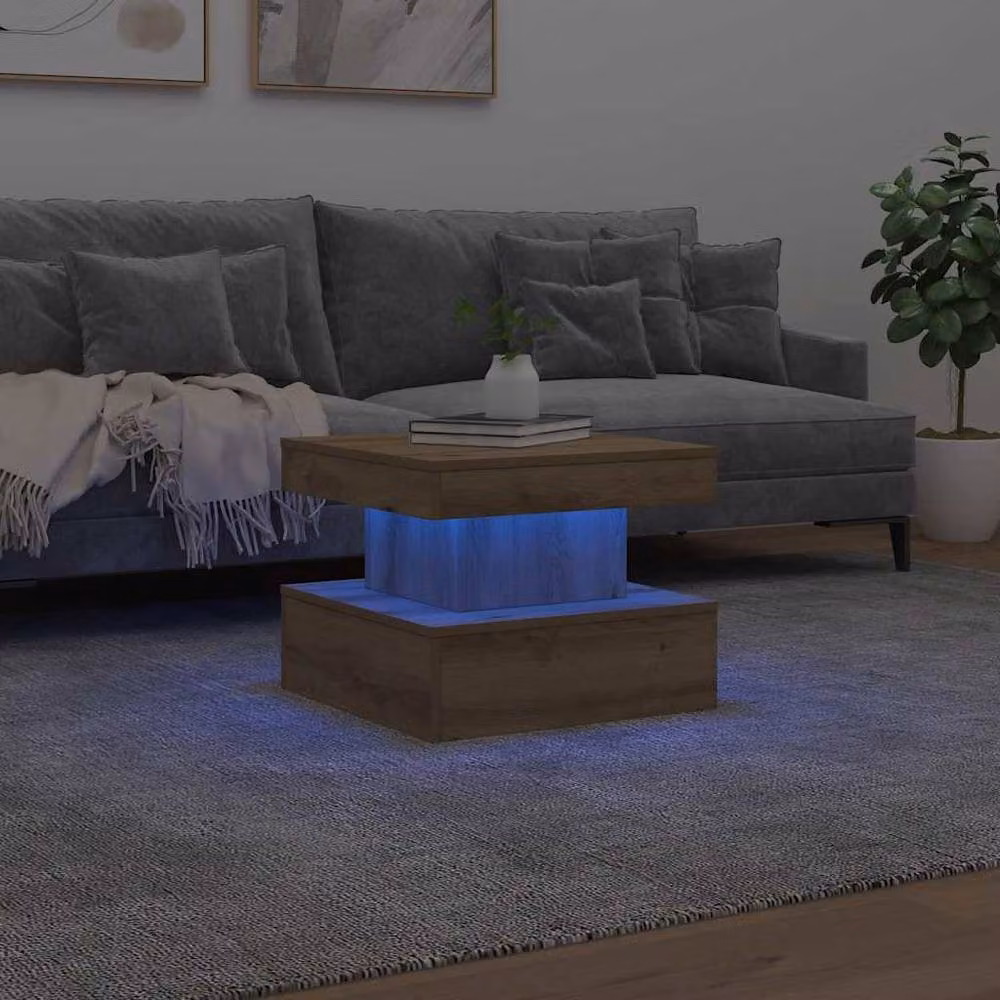 Berkfield Home Artisan Oak Coffee Table with LED Lights in Brown, W/D/H: 50 x 50 x 40 cm – 4