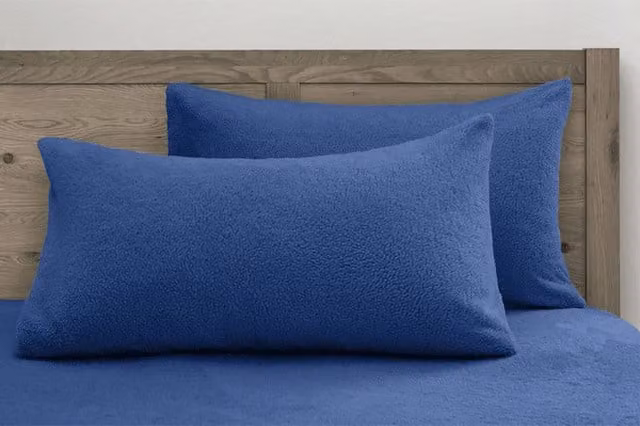 VELOSSO Hygge Plain Blue Thermal Fleece Pillowcase Pair