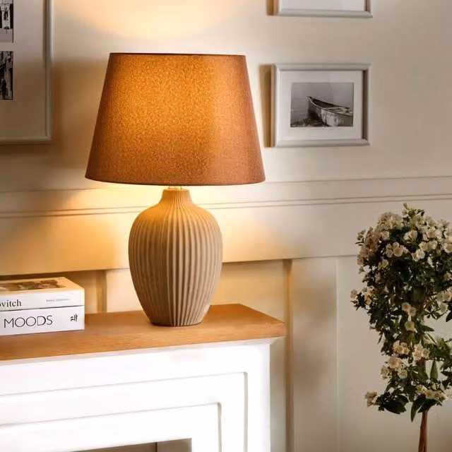 Wyld and Coco Brown Ceramic Table Lamp with Fabric Shade, Height: 52 cm – 1