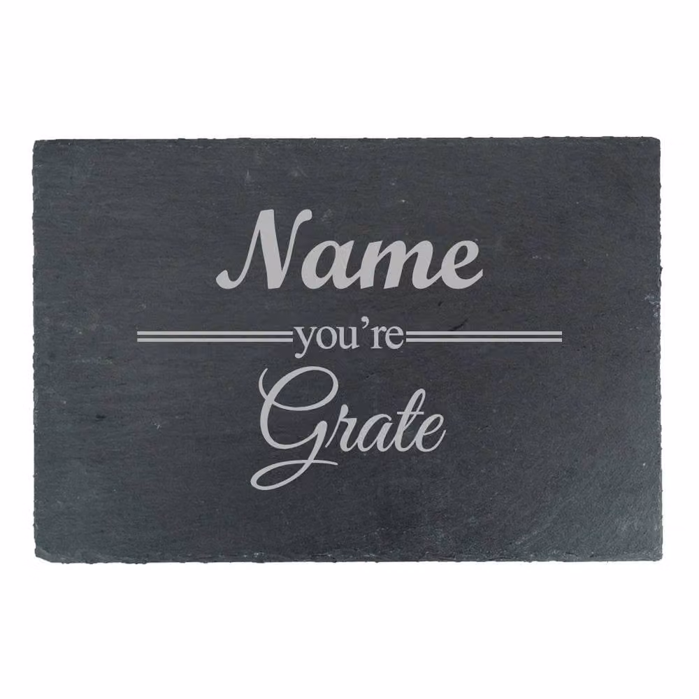 Uniqueful Personalised Rectangular Black Slate Cheeseboard with Name You Are Grate Design – 2