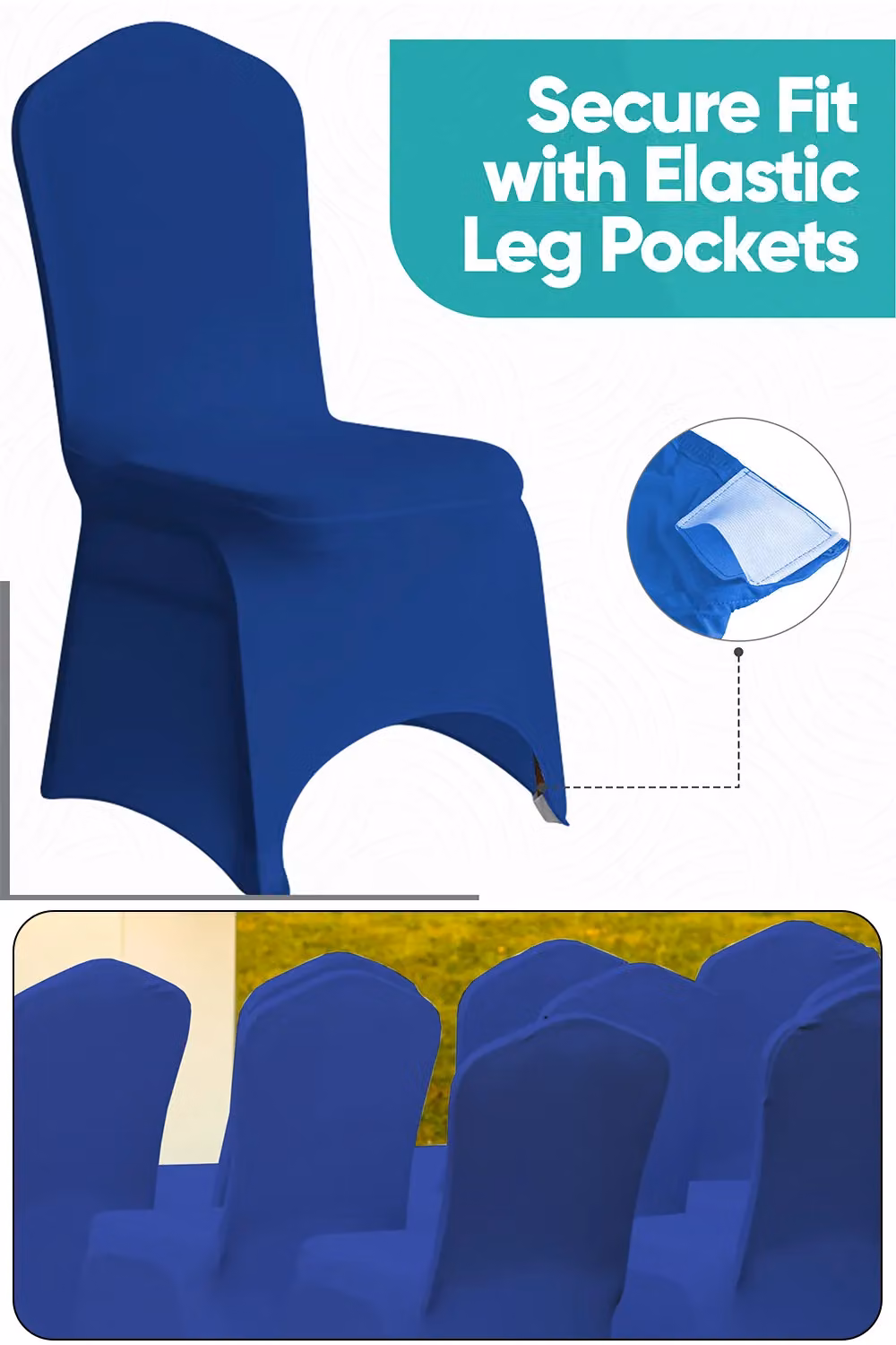 Neel Blue 10-Piece Spandex Arched Front Dining Chair Covers, Stretch Fabric Removable and Washable Slipcovers in Royal Blue – 3