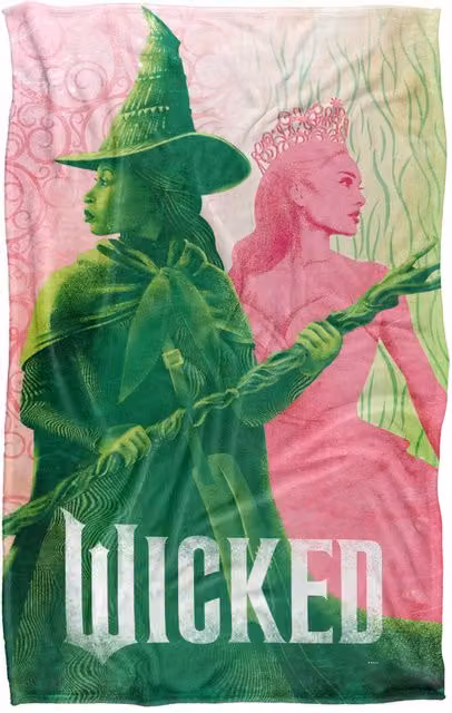 NBCU Wicked Glinda and Elphaba Throw Blanket in Pink and Green, Large – 1