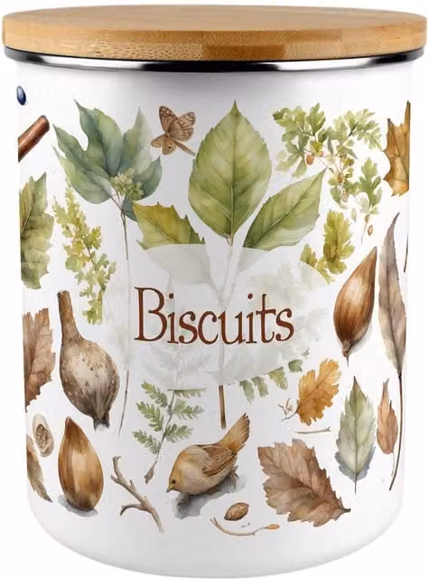 Purely Home Floral Metal Biscuit Tin in Green and White