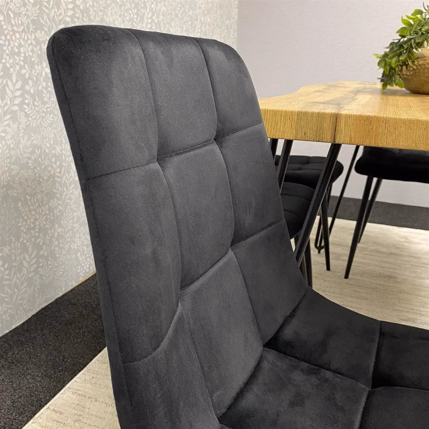 KOSY KOALA Modern Dining Set with Brown Wood Live Edge Table, 4 Black Velvet Chairs and Bench – 5