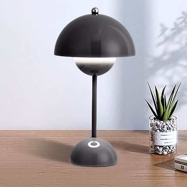 Livingandhome Black Flower Shape Dimmable LED Rechargeable Touch Desk Lamp