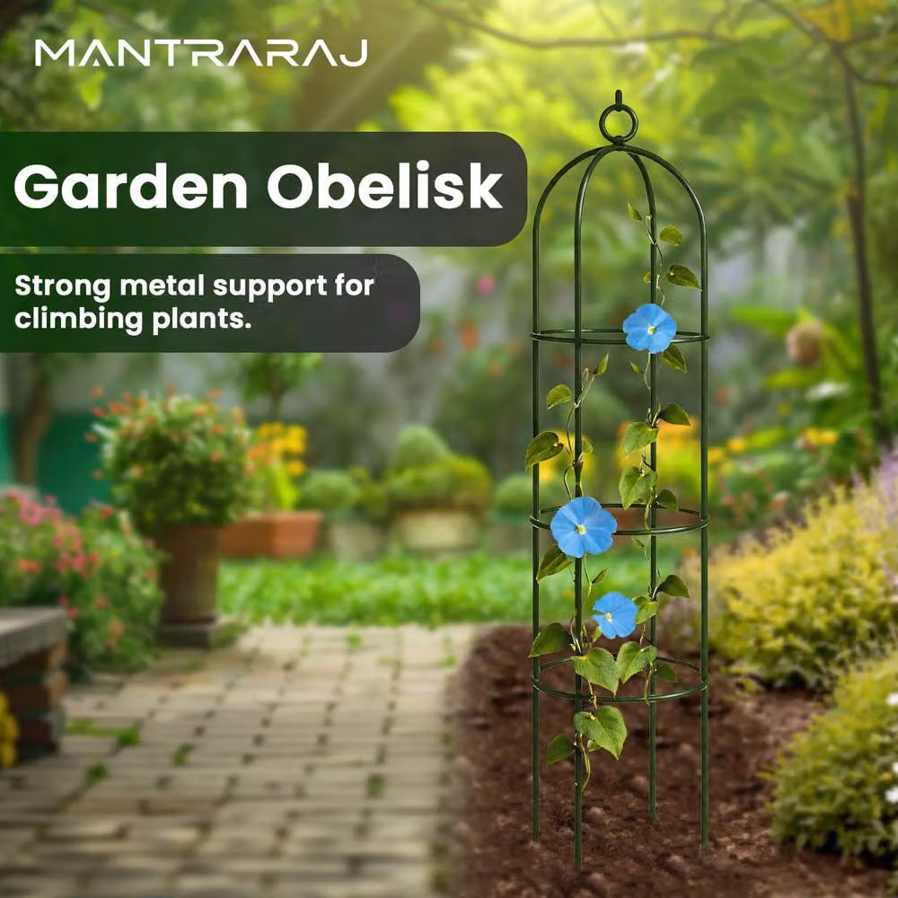 MANTRARAJ Green Metal Garden Obelisk Support for Plants and Flowers, H 190 cm x W 40 cm x D 40 cm – 2