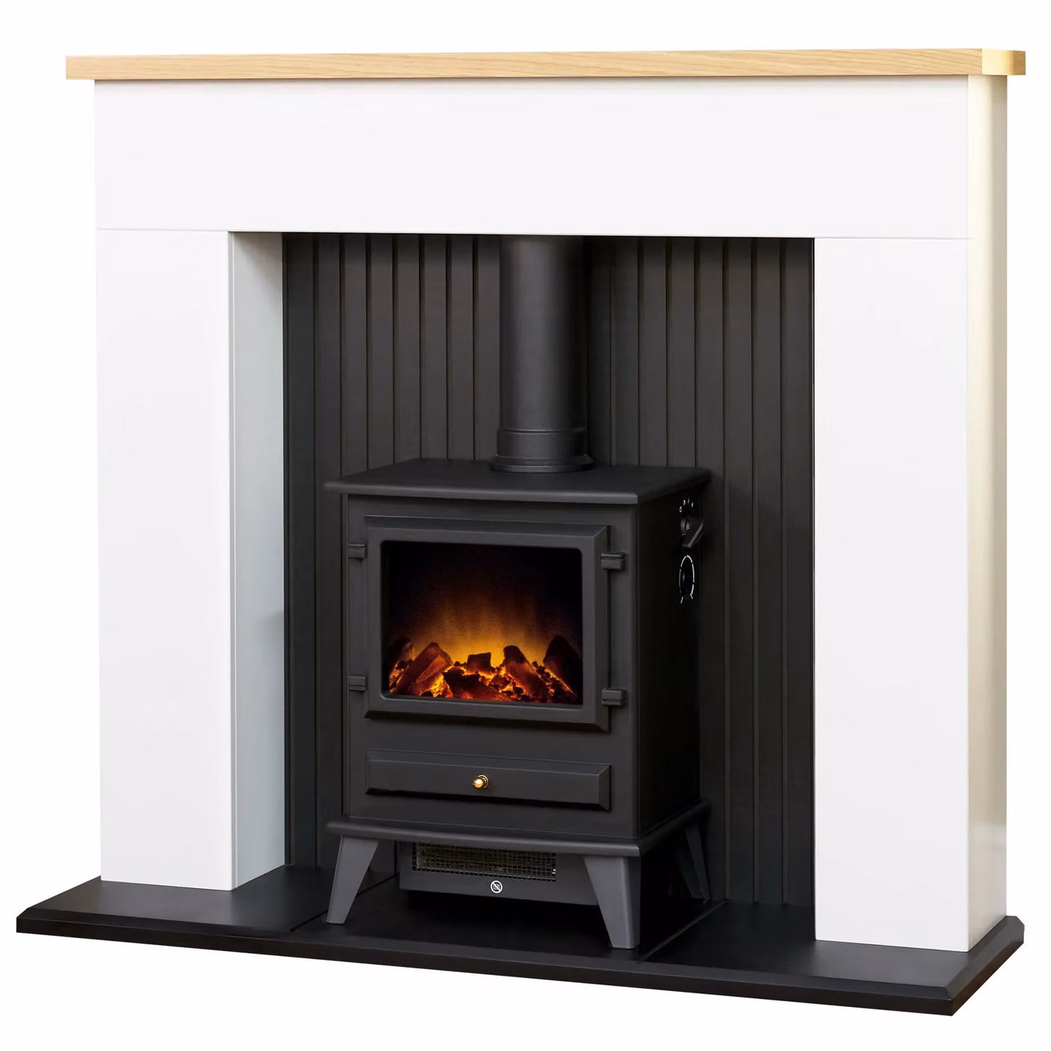 Adam Fires & Fireplaces Innsbruck Stove Fireplace in Pure White with Hudson Electric Stove in Black – 2