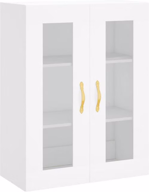 Berkfield Home Wall Mounted White Cabinet with Glass Doors, W/D/H: 69.5 x 34 x 90 cm