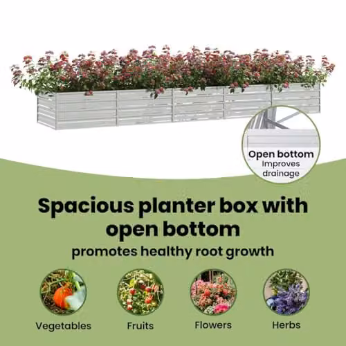 vidaXL Galvanised Steel Garden Raised Bed, Silver, W: 400 cm, D: 80 cm, H: 45 cm – 4