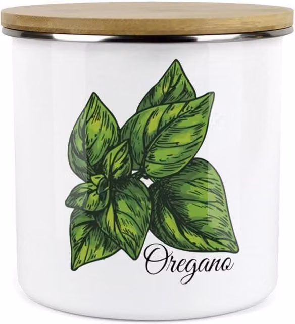 Purely Home Classic Herbs Kitchen Food Storage Canister, Oregano, White Enamel Ceramic