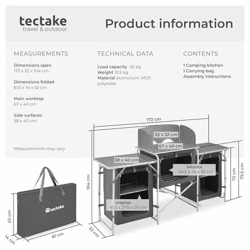 tectake Portable Camping Kitchen in Grey with 5 Internal Shelves, Heat-Resistant Worktop and Aluminium Frame, W/D/H: 104 x 52 x 52 cm – 6