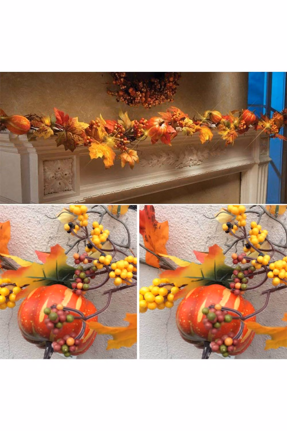 H&O Direct 1.8m Autumn LED Garland with Faux Maple Leaves and Pumpkin Decoration in Orange – 2