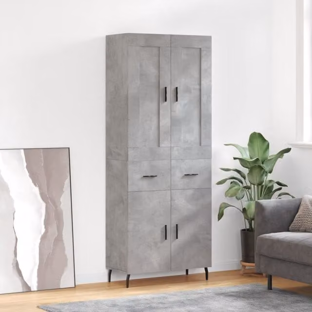 Berkfield Home Highboard in Concrete Grey, W: 69.5 cm, D: 34 cm, H: 180 cm