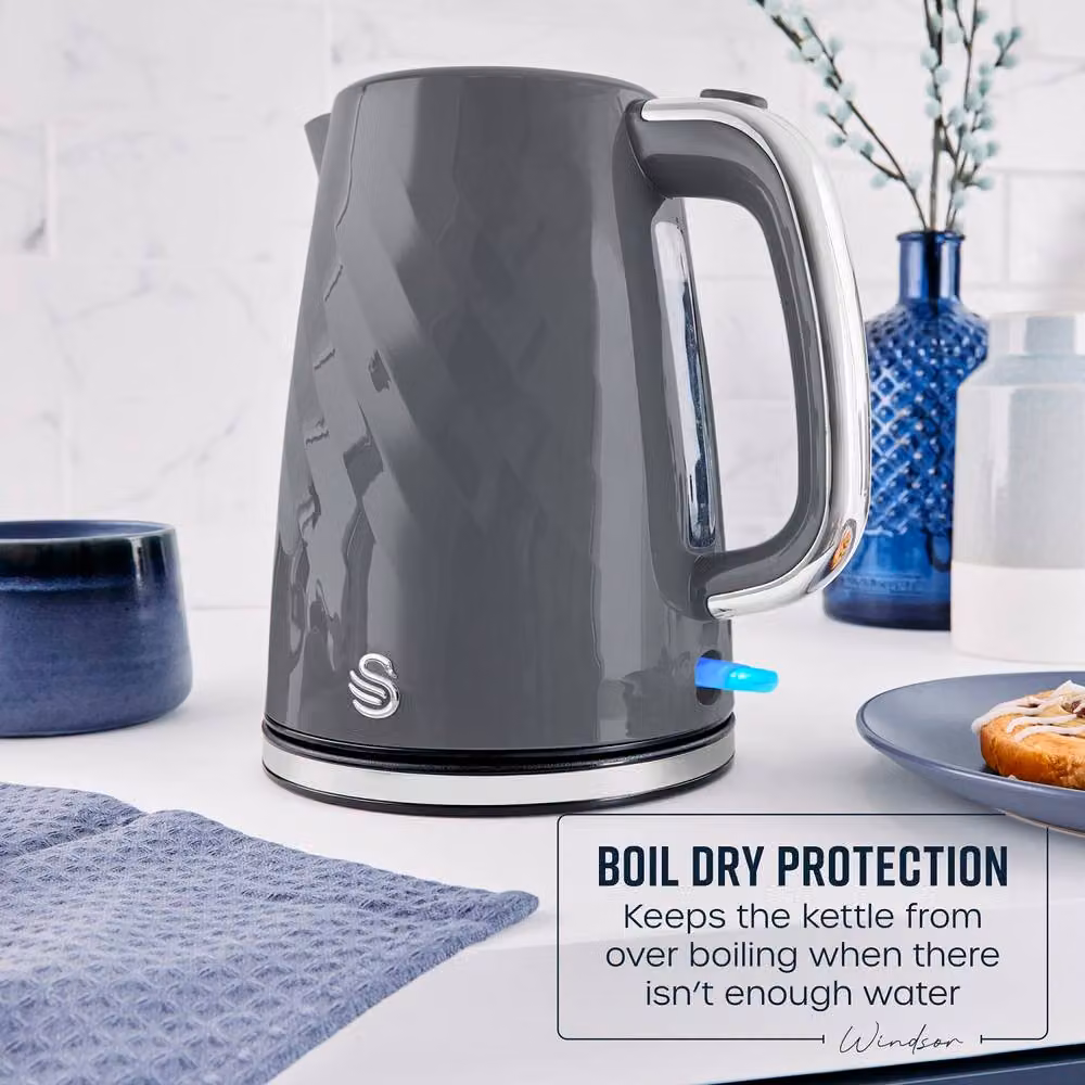 Swan Windsor Rapid Boil Kettle with Removable Limescale Filter, 1.7L, 3KW, Grey – 6