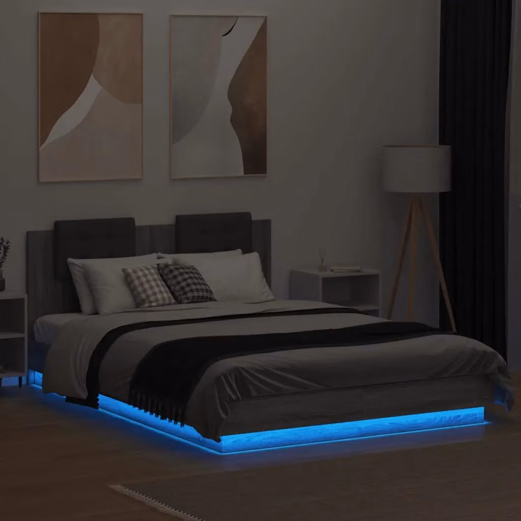 Berkfield Home Grey Sonoma Small Double Bed Frame with LED Under-Bed Lighting and USB Charging Port, W/D/H: 120 x 200 cm – 3