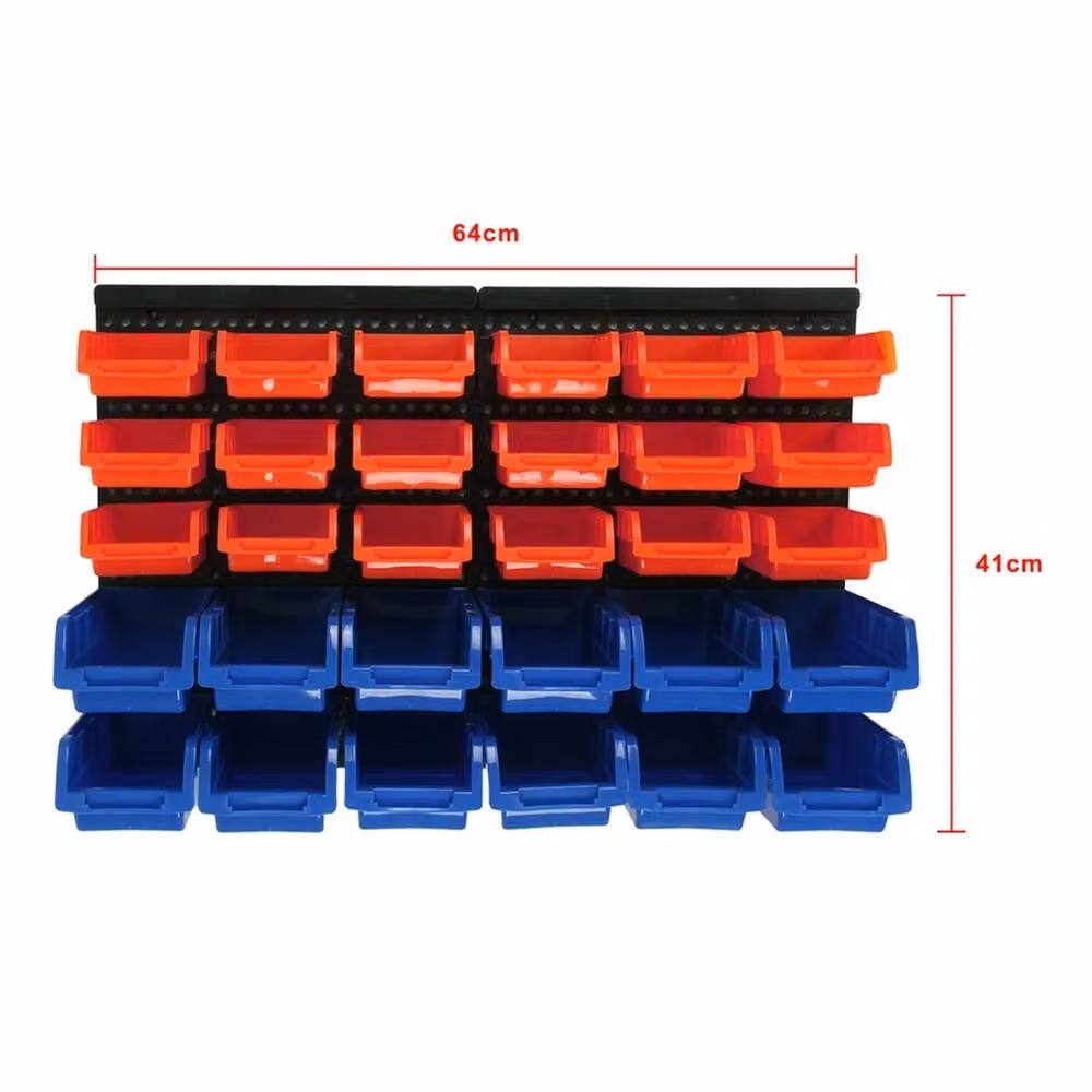 NESTLUNE 30-Piece Multicolour Wall Mounted Garage and Workshop Storage Bins, Plastic, Width: 52 cm, Height: 30 cm, Depth: 5.2 cm – 2