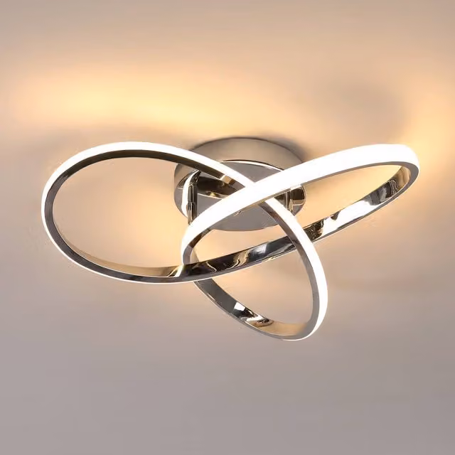 Pheashine Chrome Twisted Loop LED Ceiling Light, 38W, 3000K Warm White, Diameter: 40 cm, Silver – 1