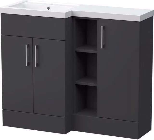 Balterley Wichnor Contemporary Floor Standing 3 Door Vanity Basin WC Unit in Matt Grey, W: 100 cm, D: 60.75 cm – 1