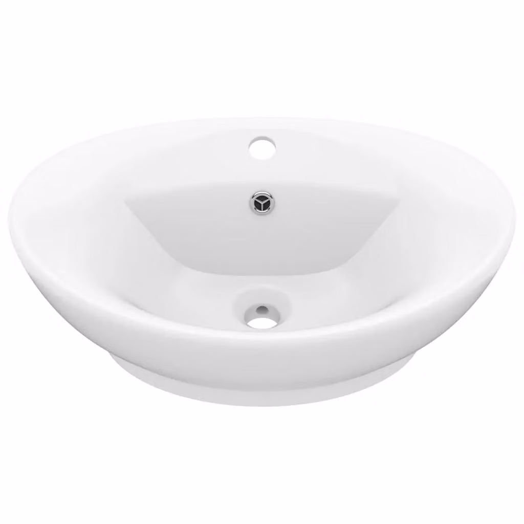 Berkfield Home Luxury Oval Ceramic Countertop Basin with Overflow in Matt White W: 58.5 cm, D: 39 cm – 2