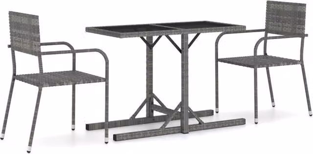 Berkfield Home 3 Piece Modern Grey Rattan and Metal Garden Dining Set with Glass Top