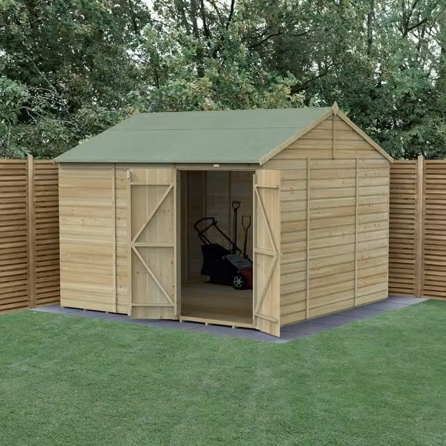 Beckwood 10x10 Reverse Apex Wood Garden Shed in Green and Brown