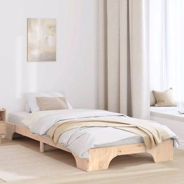 Berkfield Home Minimalist Solid Pine Wood Bed Frame in Beige, W/D/H: 100 x 200 cm